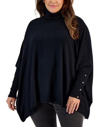 Jm Collection Women's Poncho Turtleneck Sweater, Regular & Petite, Created For Macy's In Deep Black