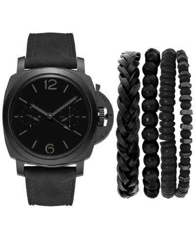 Shop American Exchange Men's Black Leather Strap Watch 44mm Gift Set