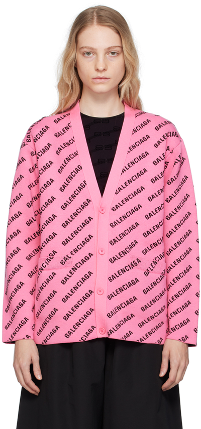 Shop Balenciaga Pink Allover Cardigan In 5231 Pink/black