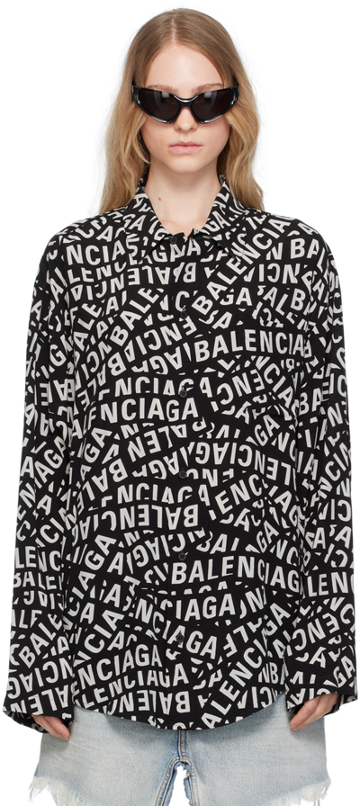 Shop Balenciaga Black & Gray Strips Minimal Shirt In 1269 Black/grey