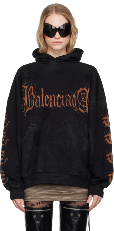 Shop Balenciaga Black Faded Hoodie In 1055 Washed Black