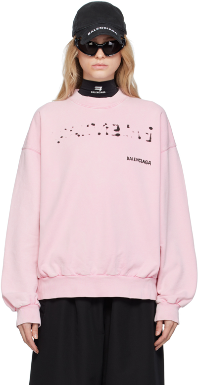Shop Balenciaga Pink Crewneck Sweatshirt In 3204 Faded Pink/blac