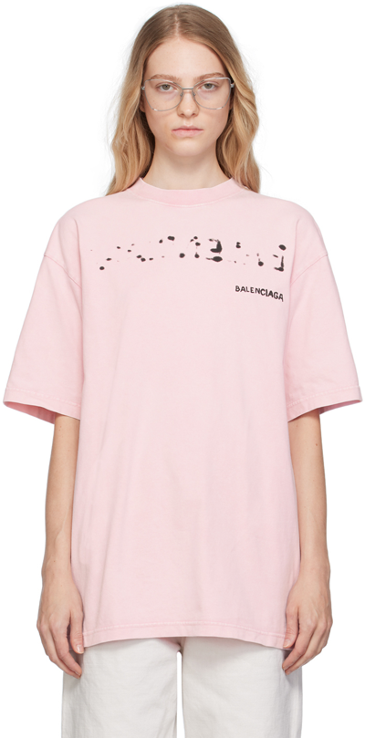 Shop Balenciaga Pink Hand Drawn T-shirt In 3204 Faded Pink/blac