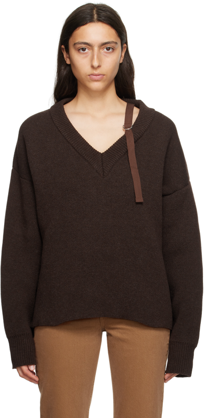 Shop Jacquemus Brown Le Chouchou 'la Maille Sargas' Sweater In 881 Dark Brown 1