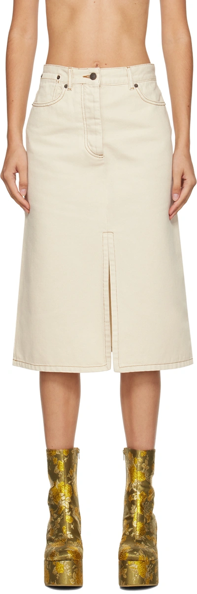 Shop Dries Van Noten White Vented Denim Midi Skirt In 5 Ecru