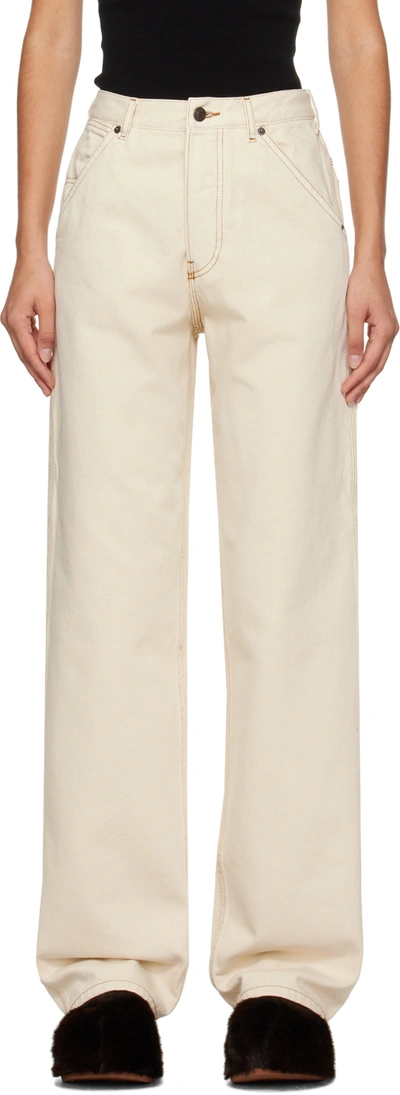 Shop Dries Van Noten Off-white Patch Pocket Jeans In 5 Ecru