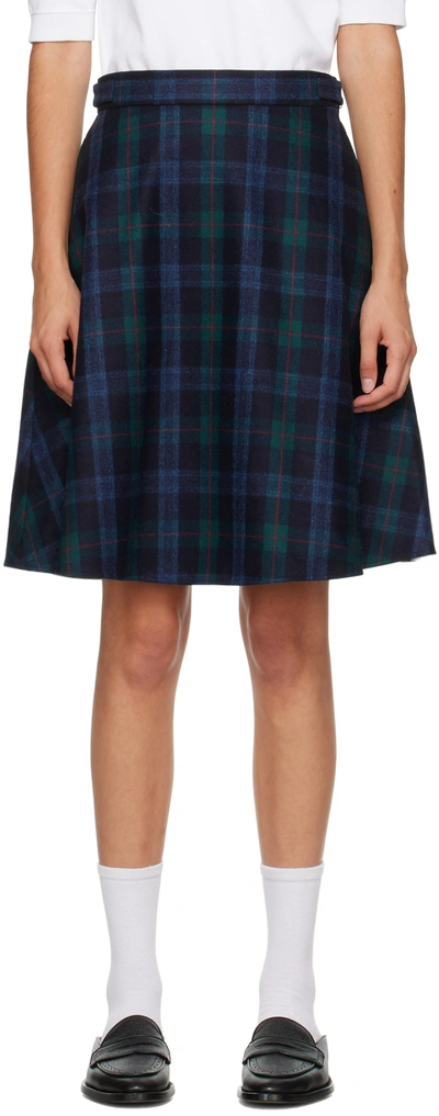 Shop Thom Browne Blue Check Midi Skirt In 996 Seasonal Multi