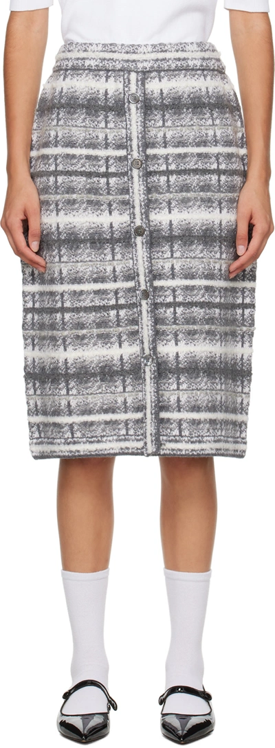 Shop Thom Browne Gray Tartan Midi Skirt In 058 Pale Grey