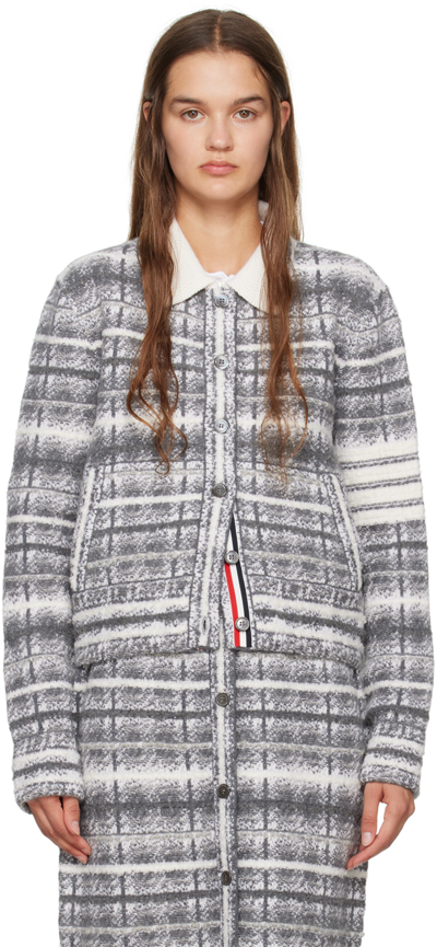 Thom Browne Collared Checkered Jacket Front Pockets In 058 Pale Grey
