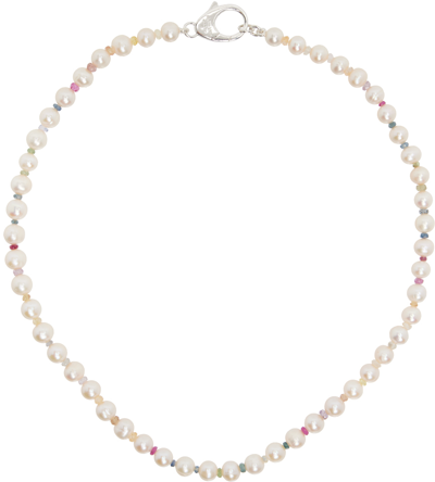 Shop Hatton Labs White Pearl Rainbow Gradient Crystal Chain Necklace In Silver/ White