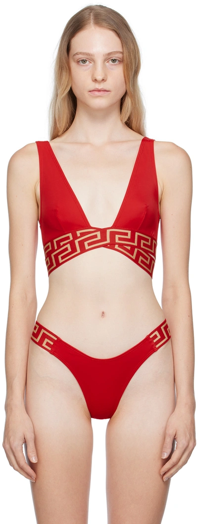Shop Versace Red Greca Bikini Top In A1203-red