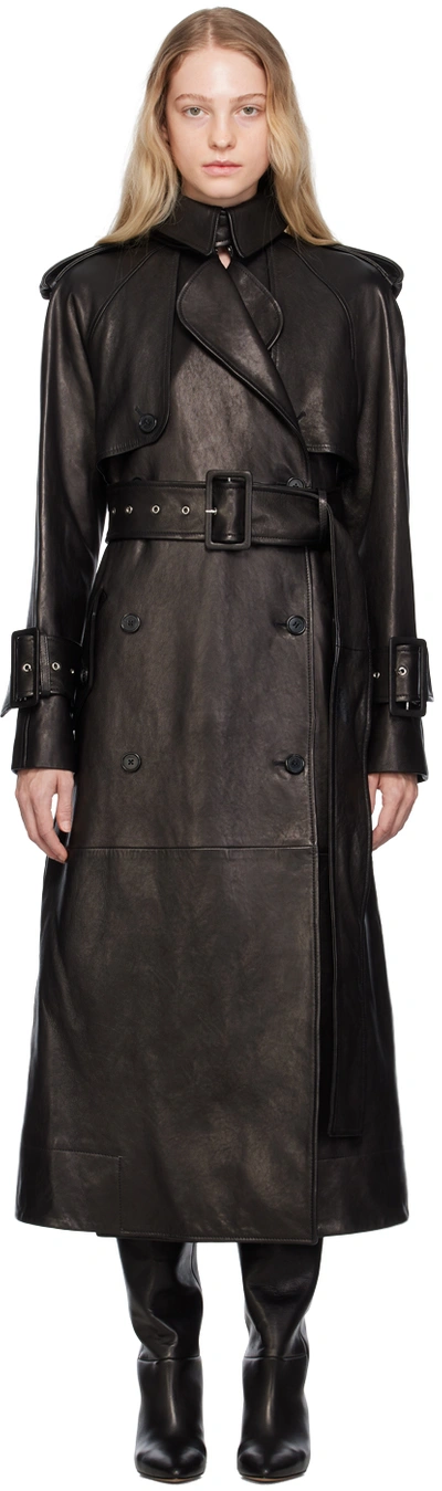 Shop Khaite Black 'the Rennie' Leather Trench Coat In 200 Black