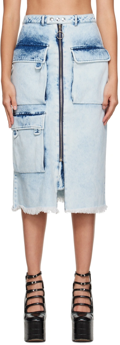 Shop Marques' Almeida Blue Multipocket Midi Skirt In Acid Wash