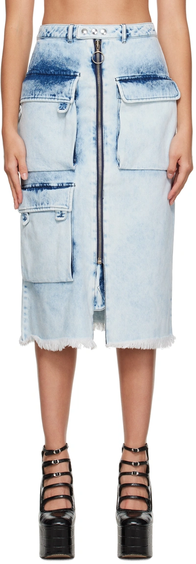 Marques' Almeida Blue Denim Cargo Pocket Midi Skirt In Acid Wash