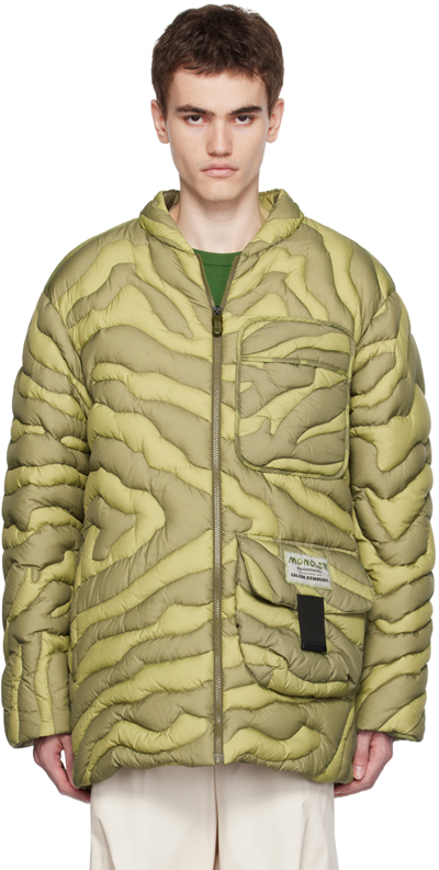Shop Moncler Genius Moncler X Salehe Bembury Green Peano Down Jacket In Brown Beige Print
