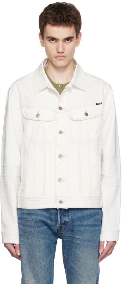 Shop Tom Ford White Icon Denim Jacket In Aw004 Ivory