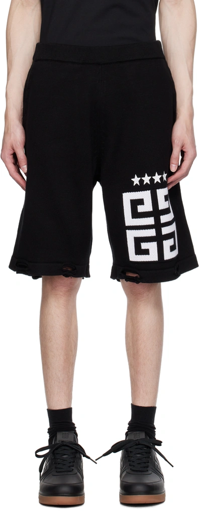 Shop Givenchy Black Embroidered Shorts In 004-black/white