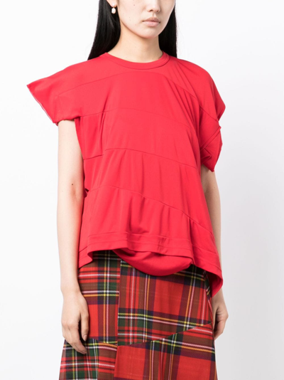 Shop Comme Des Garçons Asymmetric Panelled T-shirt In Red