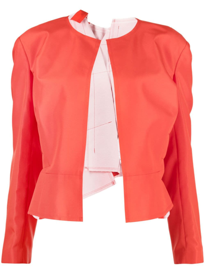 Shop Comme Des Garçons Asymmetric Layered-detail Jacket In Red