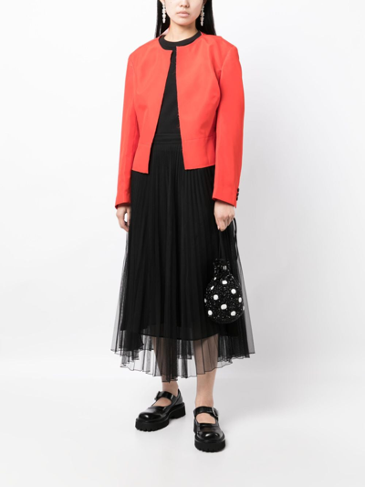 Shop Comme Des Garçons Asymmetric Layered-detail Jacket In Red