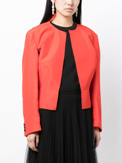 Shop Comme Des Garçons Asymmetric Layered-detail Jacket In Red