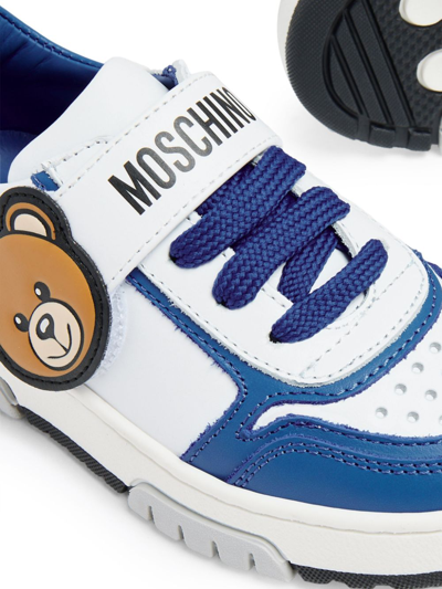 Shop Moschino Teddy Bear Leather Sneakers In Blue