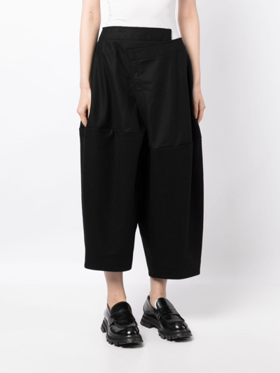 Shop Comme Des Garçons Asymmetric Wide-leg Cropped Trousers In Black