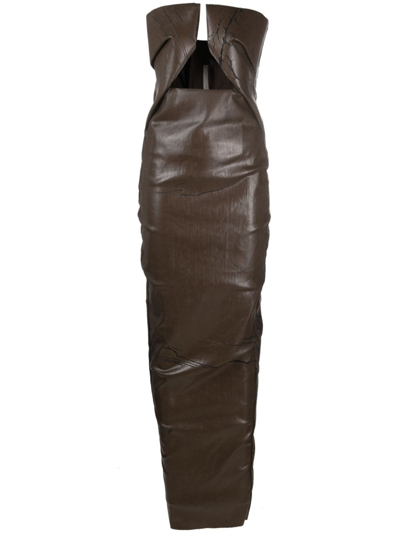 Shop Rick Owens Prong Cracked Denim Gown In Brown