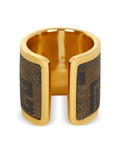 Shop Balmain Monogram-pattern Gold-tone Ring In Brown