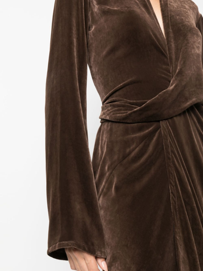 Shop Rick Owens Wrap Velvet Midi Dress In Brown