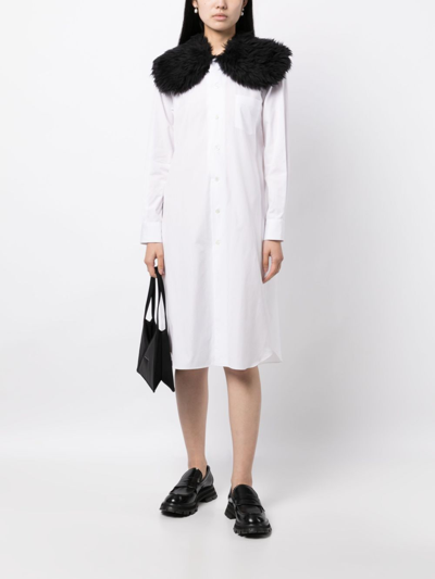 Shop Comme Des Garçons Fur-collar Midi Shirtdress In White