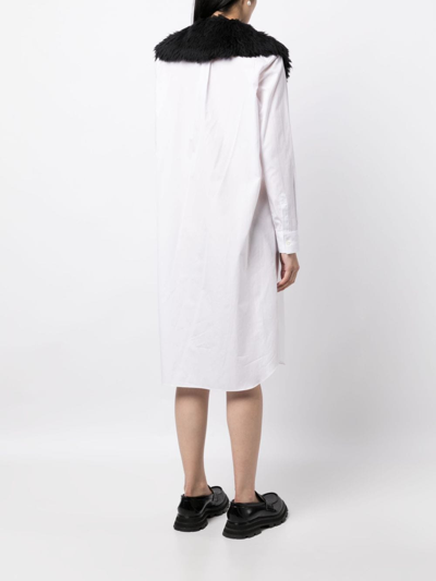 Shop Comme Des Garçons Fur-collar Midi Shirtdress In White