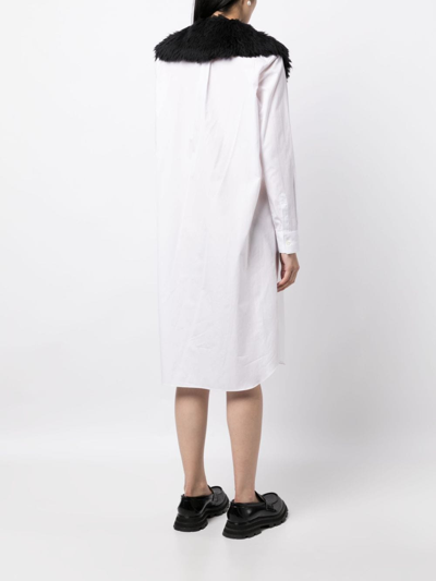 Comme Des Garçons Fur-collar Midi Shirtdress In White