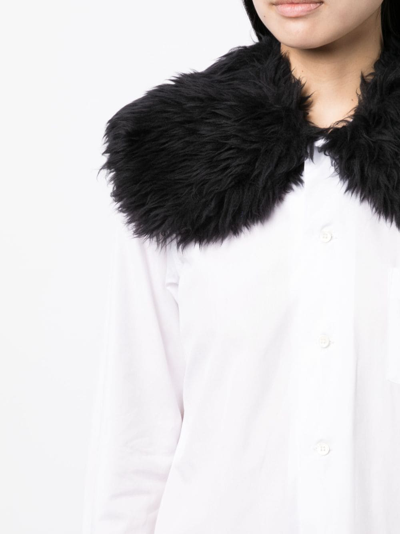 Shop Comme Des Garçons Fur-collar Midi Shirtdress In White