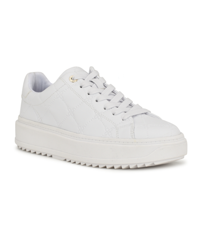 Shop Nine West Women's Driven Round Toe Platform Lace Up Sneakers In White