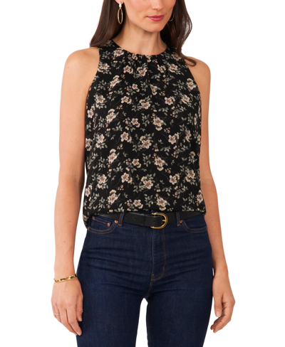 Shop Vince Camuto Women's Cutaway Sleeveless Floral Blouse In Rich Black