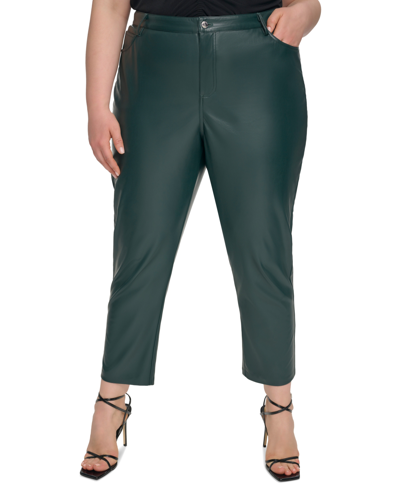 Shop Calvin Klein Plus Size Faux-leather Straight-leg Pants In Malachite