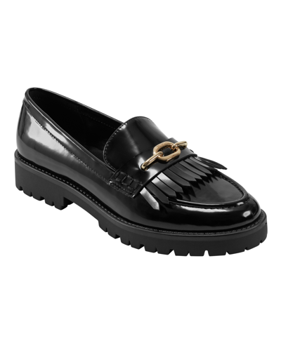 Shop Bandolino Women's Florida Slip-on Kilt Detail Lug Sole Loafers In Black