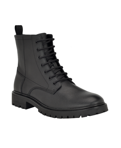 Shop Calvin Klein Men's Lealin Lace-up Lug Sole Boots In Black Leather