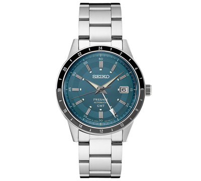 Shop Seiko Men's Automatic Presage Gmt Stainless Steel Bracelet Watch 41mm In Blue