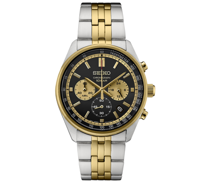 Shop Seiko Men's Chronograph Essentials Two-tone Stainless Steel Bracelet Watch 42mm In Black