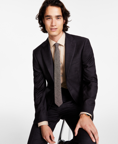Shop Calvin Klein Men's Slim-fit Wool-blend Stretch Suit Jacket In Burgundy