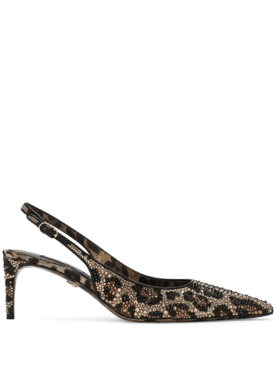 Dolce & Gabbana Satin Slingbacks With Fusible Rhinestones In Brown