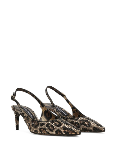 Dolce & Gabbana Satin Slingbacks With Fusible Rhinestones In Brown