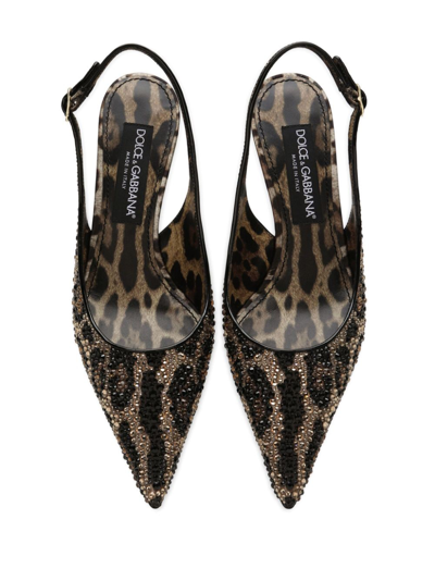 Dolce & Gabbana Satin Slingbacks With Fusible Rhinestones In Brown