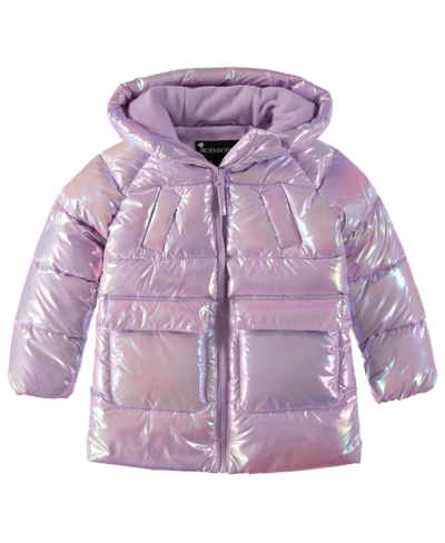 Shop S Rothschild & Co Toddler And Little Girls Iridescent Stadium Puffer Coat In Lilac
