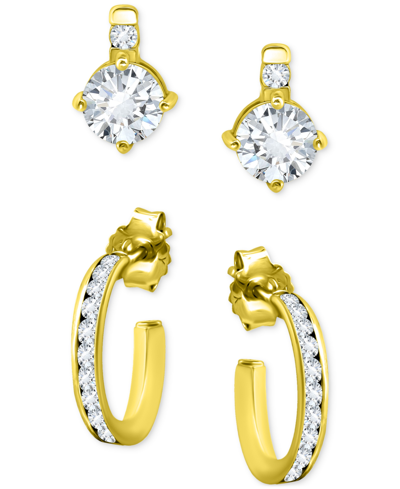 Shop Giani Bernini 2-pc. Set Cubic Zirconia Stud & Hoop Earrings, Created For Macy's In Gold