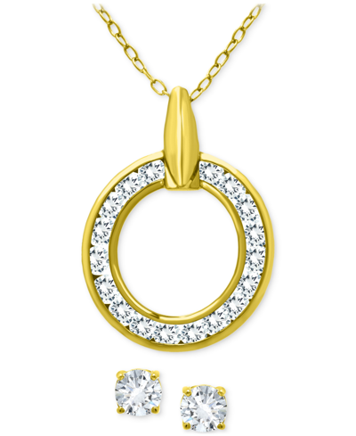 Shop Giani Bernini 2-pc. Set Cubic Zirconia Circle Pendant Necklace & Stud Earrings, Created For Macy's In Gold