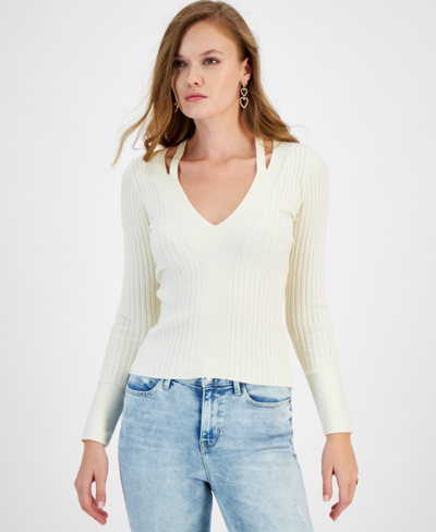 Shop Guess Women's Aline Long-sleeve V-neck Sweater In Cream White