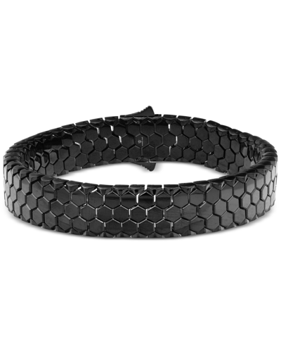 Shop Blackjack Men's Hexagon Honeycomb Textured Link Bracelet In Black-ion Plated Stainless Steel